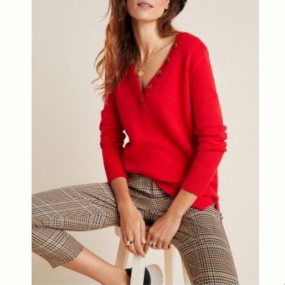 Anthropologie Sweaters - Anthropologie Serena V-Neck Sweater in Rhubarb - XL